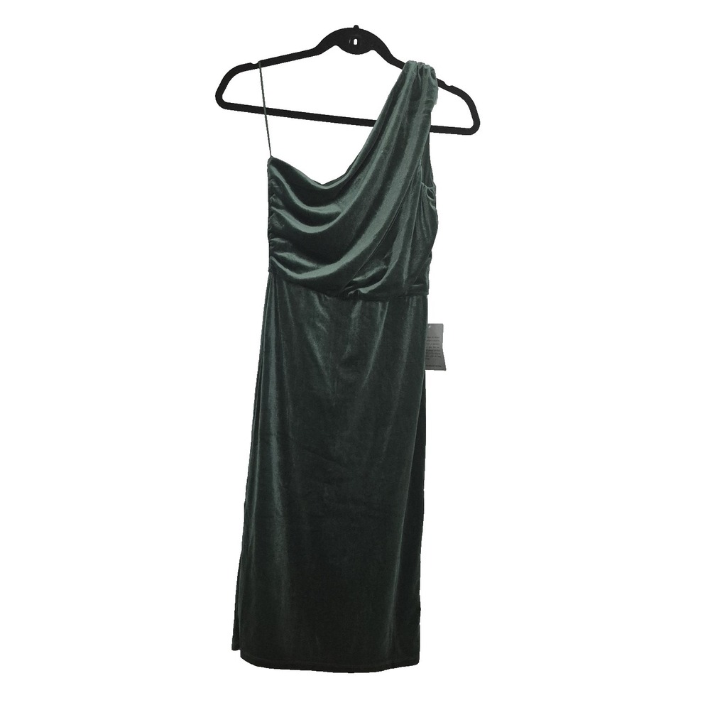 Love X Design Dress womens S Green Velvet One Shoulder Bodycon Cocktail NEW